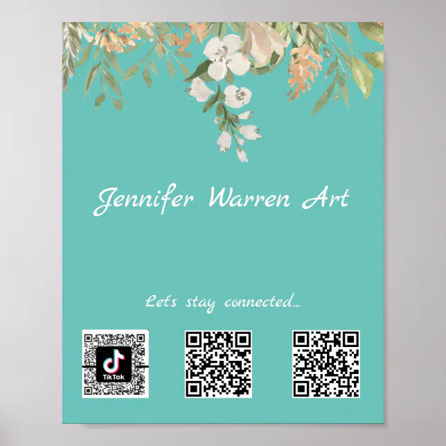 Pretty Floral Border Social Media QR Codes Poster | Zazzle