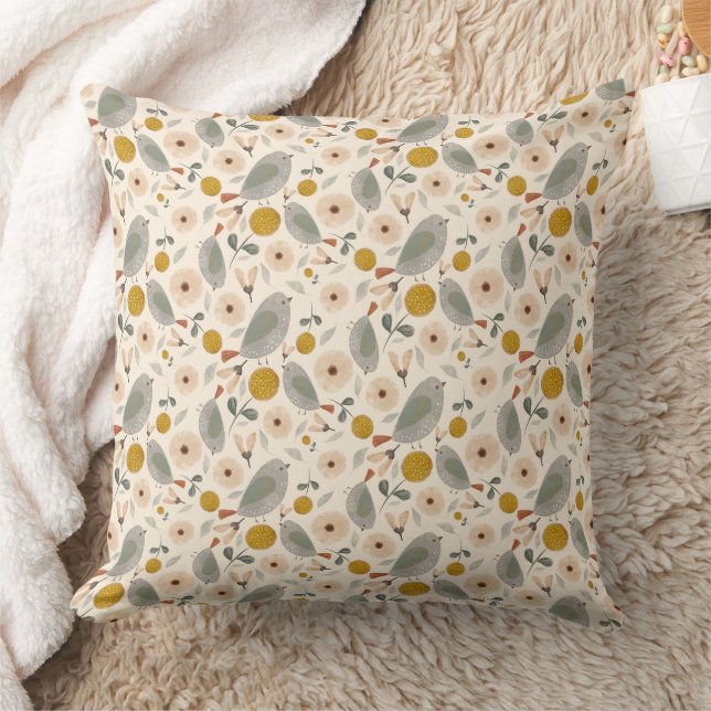 Pretty Floral Botanical Bird Cute Pattern Cushion (Blanket)