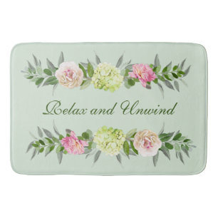 Pretty Floral Botanical Relax & Unwind Green Bath Mat