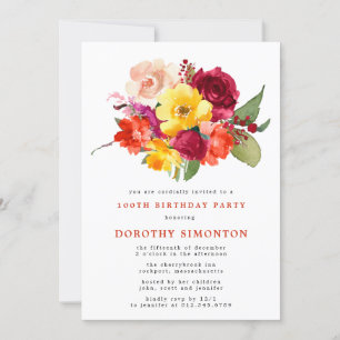 Pretty Floral Bouquet 100th Birthday Party Invitation