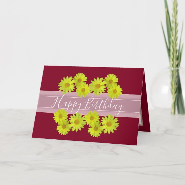 Pretty Floral Bouquet Daisy Flower Red Birthday Card (Front)