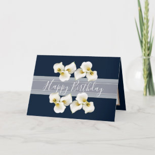 Pretty Floral Bouquet Lilies Flower Navy Birthday Card