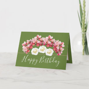 Pretty Floral Bouquet Orchid/Rose Flowers Birthday Card