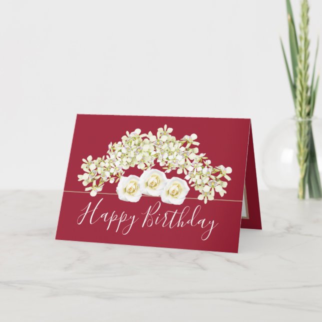 Pretty Floral Bouquet White Orchid Flower Birthday Card (Front)