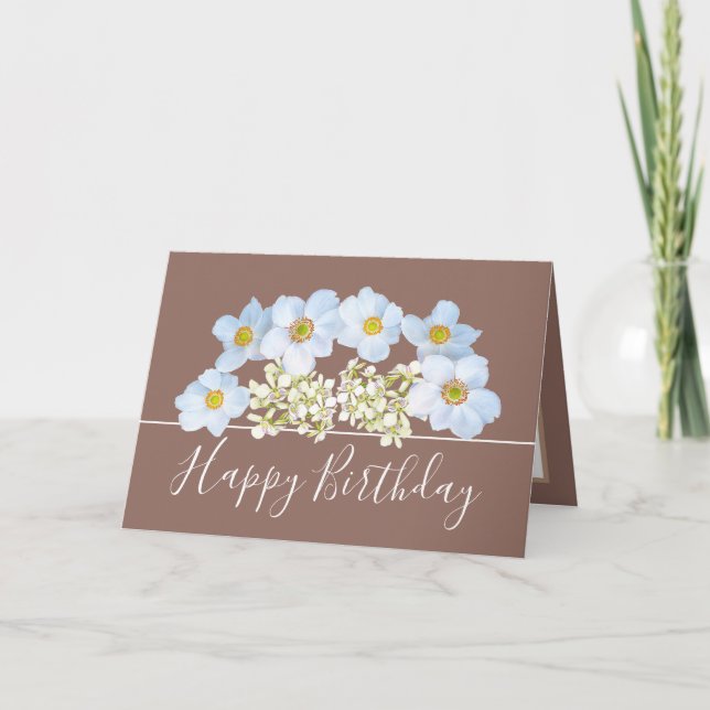Pretty Floral Bouquet White Orchid Flower Birthday Card (Front)