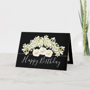 Pretty Floral Bouquet White Orchid Flower Birthday Card