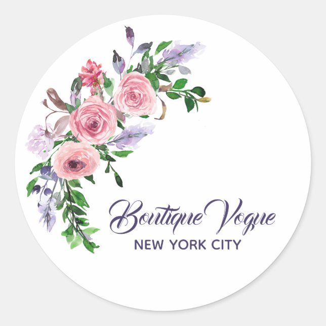 Pretty Floral Boutique Business & Marketing Classic Round Sticker (Front)