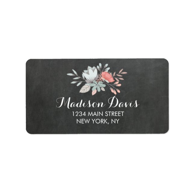Pretty Floral Chalkboard Wedding Address Labels (Front)