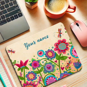 Pretty Floral Cheerful Your Name Custom Mouse Pad