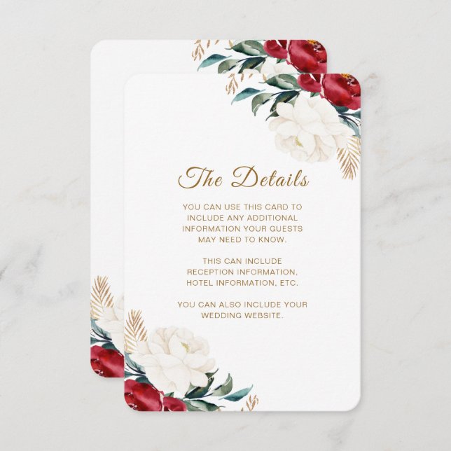 Pretty Floral Christmas Wedding Guest Information  Enclosure Card (Front/Back)