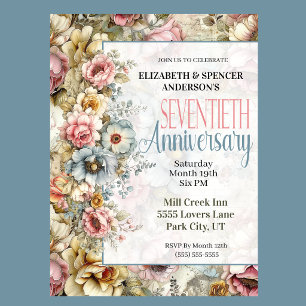 Pretty Floral Collage 70th Wedding Anniversary Invitation