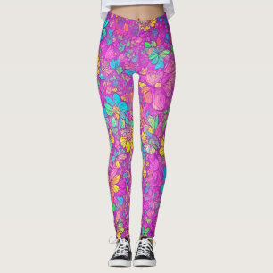 Pretty Floral Colourful Pink Boho Hippie Pattern Leggings