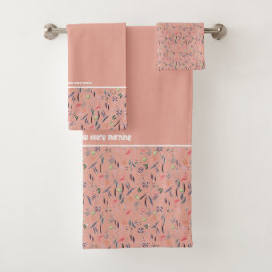 Pretty Floral CORAL PINK Customisable Scripture Bath Towel Set