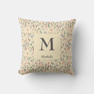Pretty   FLORAL Cream   Personalised   MONOGRAM Cushion