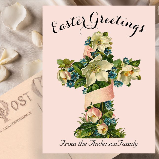 Pretty Floral Cross Vintage Easter Religious Postcard (Creator Uploaded)