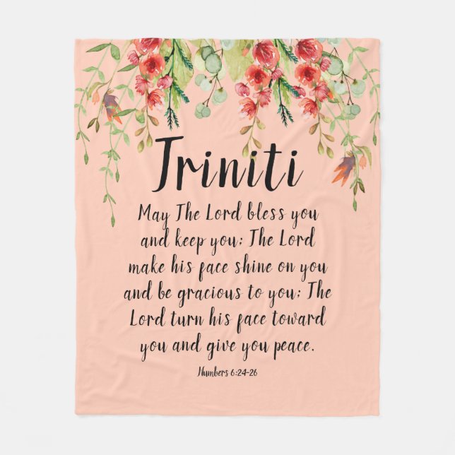 Pretty Floral Custom Baby Name Prayer Christian Fleece Blanket (Front)