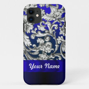 Pretty floral damask on blue iPhone 11 case