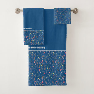 Pretty Floral DEEP BLUE Customisable Scripture Bath Towel Set