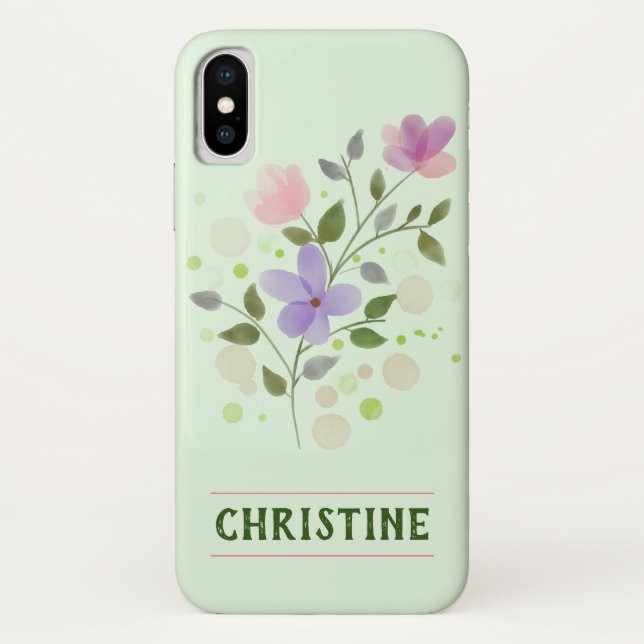 Pretty Floral Design Personalised Cell Phone Case (Back)