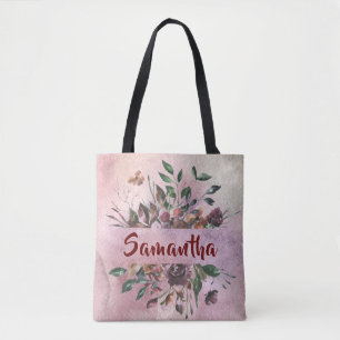 Pretty Floral Design with Name Tote Bag