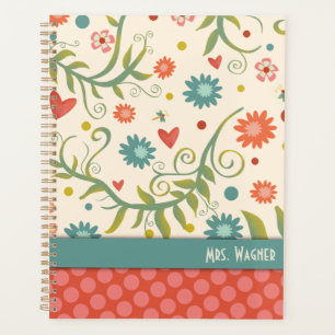Pretty Floral Dragonfly Personalized Teacher Planner