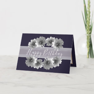 Pretty Floral Elegant Dahlia Flower Navy Birthday Card