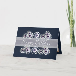 Pretty Floral Elegant Daisy Flower Navy Birthday Card
