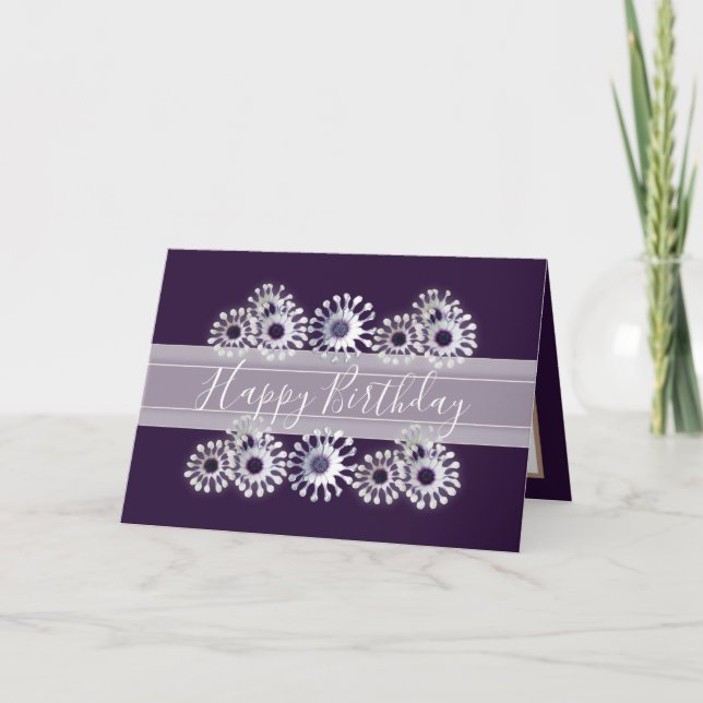 Pretty Floral Elegant Daisy Flower Purple Birthday Card (Front)