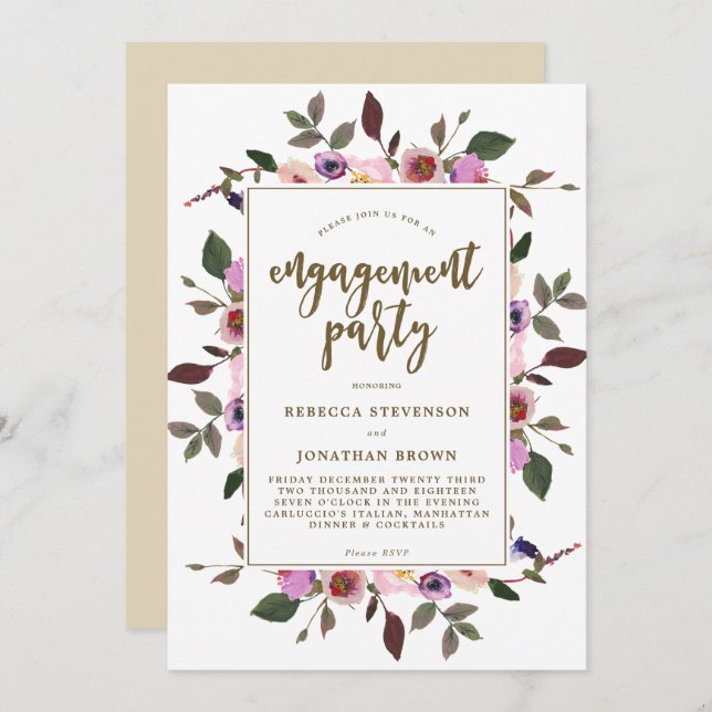pretty floral engagement party invitation (Front/Back)