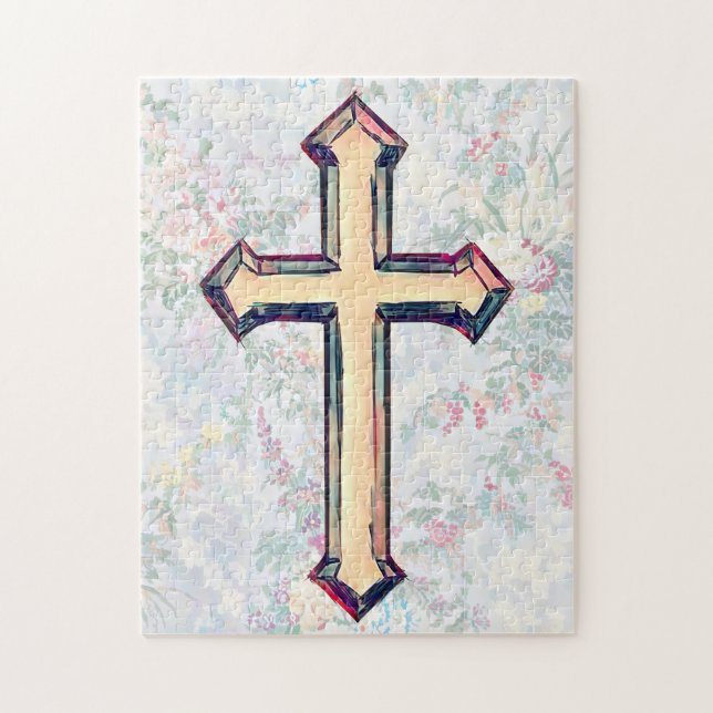 Pretty Floral Faith Cross Puzzle (Vertical)