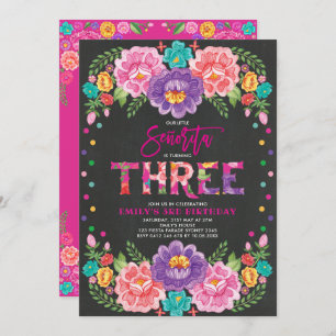 Pretty Floral Fiesta Senorita Girl 3rd Birthday Invitation