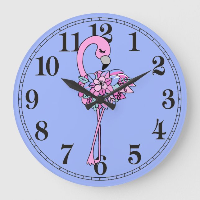 Pretty Floral Flamingo Round (Large) Wall Clock (Front)