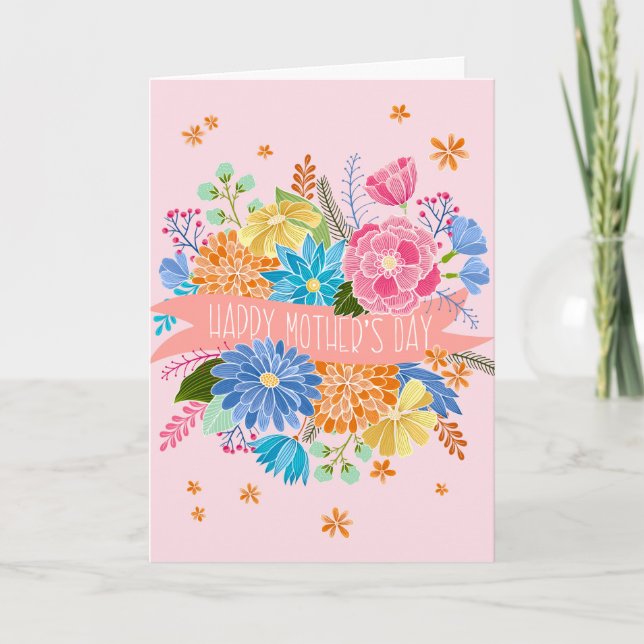 Pretty Floral Flower Bouquet Mother's Day Greeting Card (Front)