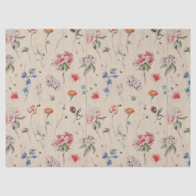 Pretty Floral Flower Pattern Pastel Cream Art Tissue Paper (Front)