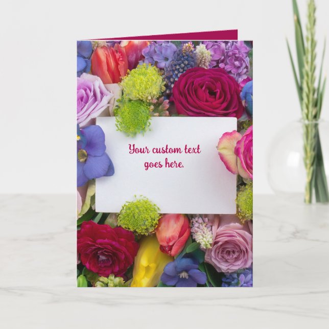 Pretty Floral Framed Roses Text Box Custom Card (Front)