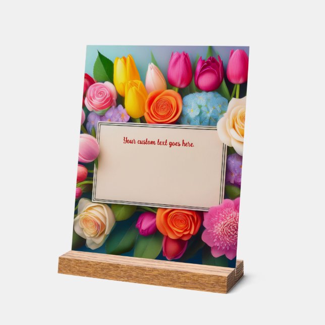 Pretty Floral Framed Roses Tulips Hydrangea Custom Acrylic Sign (Angle)