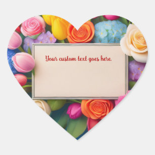 Pretty Floral Framed Roses Tulips Hydrangea Custom Heart Sticker