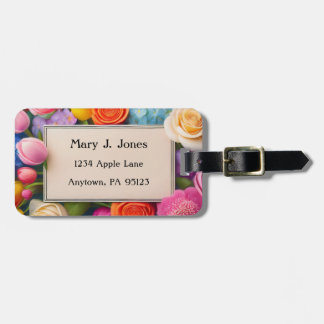 Pretty Floral Framed Roses Tulips Hydrangea Luggage Tag