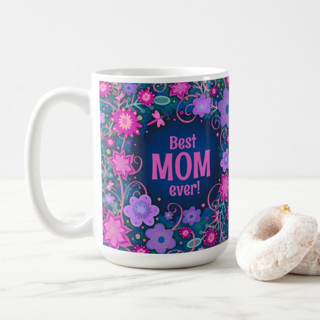 Pretty Floral Fun Trendy Mum Inspirivity Coffee Mug (With Donut)