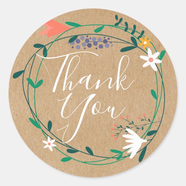 Pretty Floral Garland Thank You Classic Round Sticker (Front)