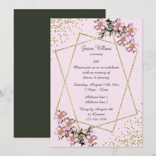 Pretty Floral, Glitter & Confetti Woman's Birthday Invitation