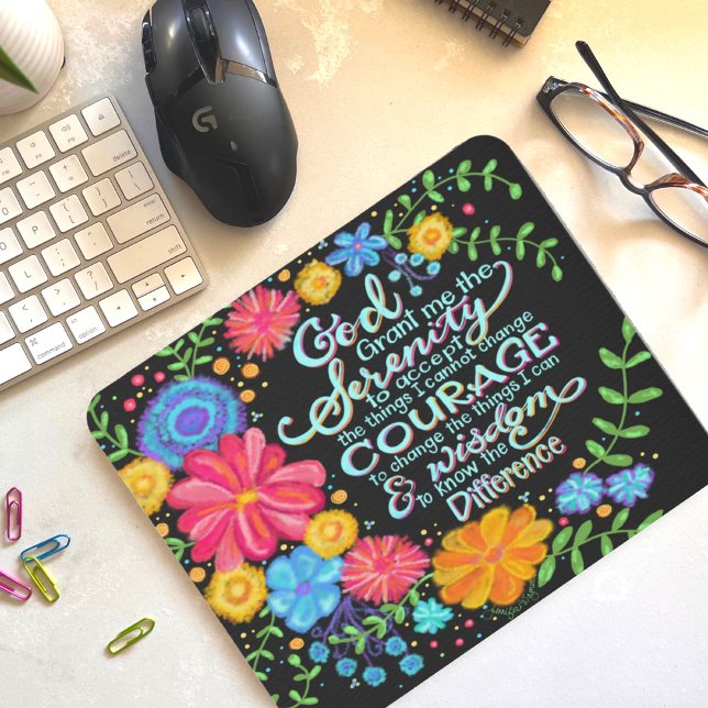 Pretty Floral God Grant Me Serenity Inspiring Mouse Pad (Creator Uploaded)