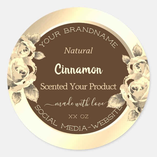 Pretty Floral Gold Brown Product Packaging Labels (Front)