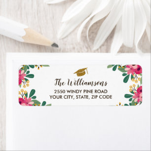 Pretty Floral Gold Graduation Cap Custom Return Address Label