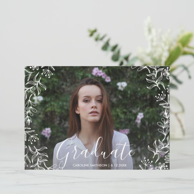 Pretty Floral Graduation Party Graduate Photo Invitation (Standing Front)