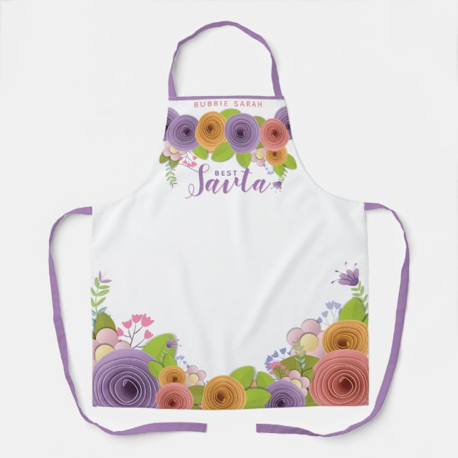 Pretty Floral Grandma Best Savta Mother's Day Apron (Front)