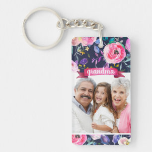 Pretty Floral Grandma Photo Key Ring