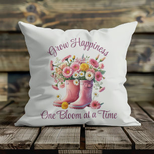 Pretty Floral Grow Happiness One Bloom at a Time Cushion