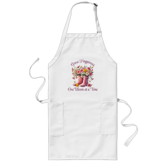Pretty Floral Grow Happiness One Bloom at a Time Long Apron (Front)