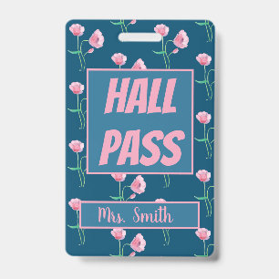 Pretty Floral Hall Pass with Name ID Badge